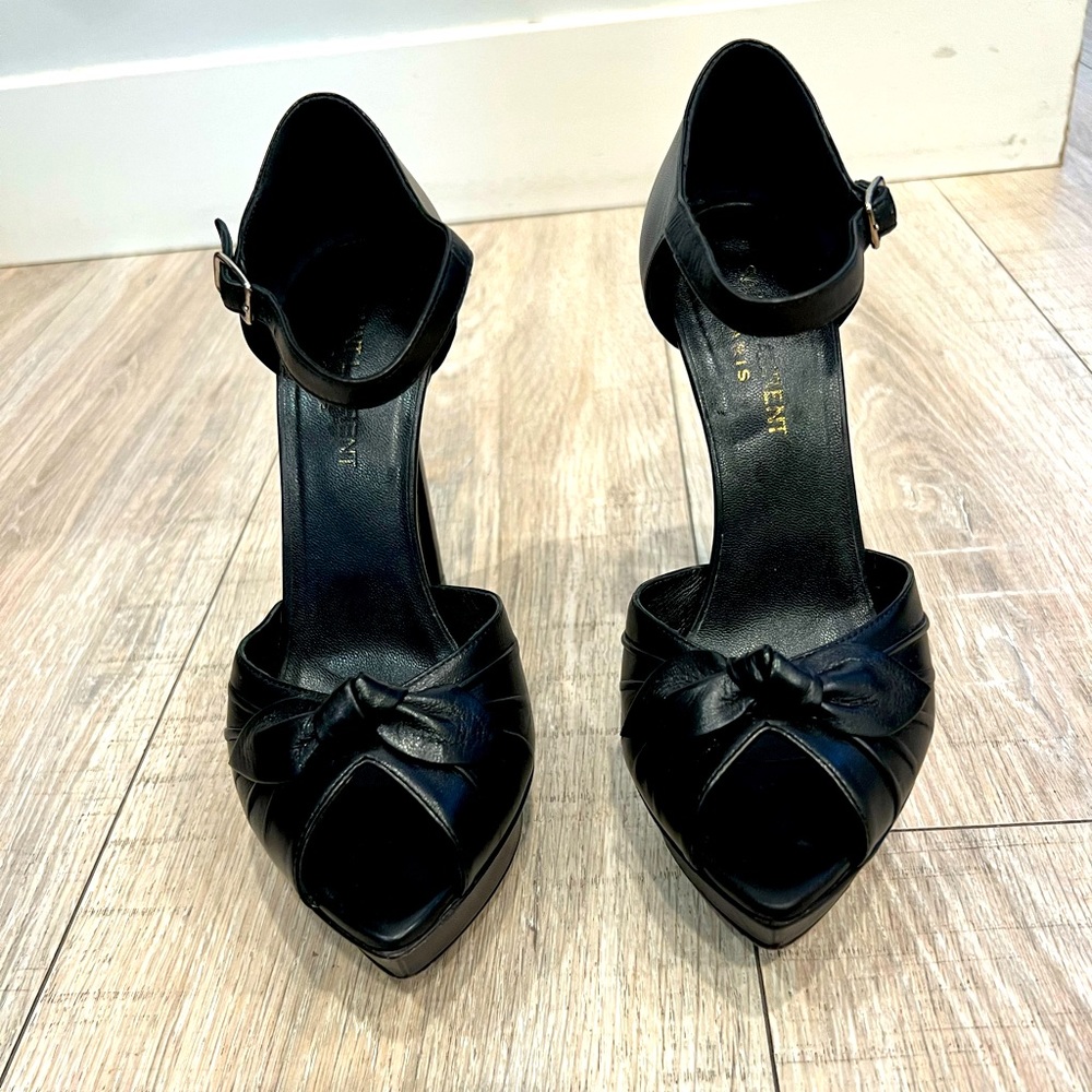 YSL black leather Tripon peep toe pumps